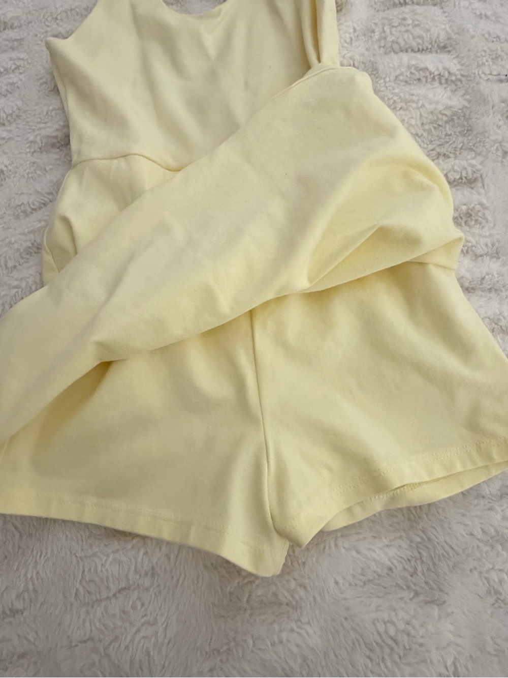 XS Fashion Nova Light Yellow Cross-Back Mini Dress w/ attached shorts - Picture 3 of 4